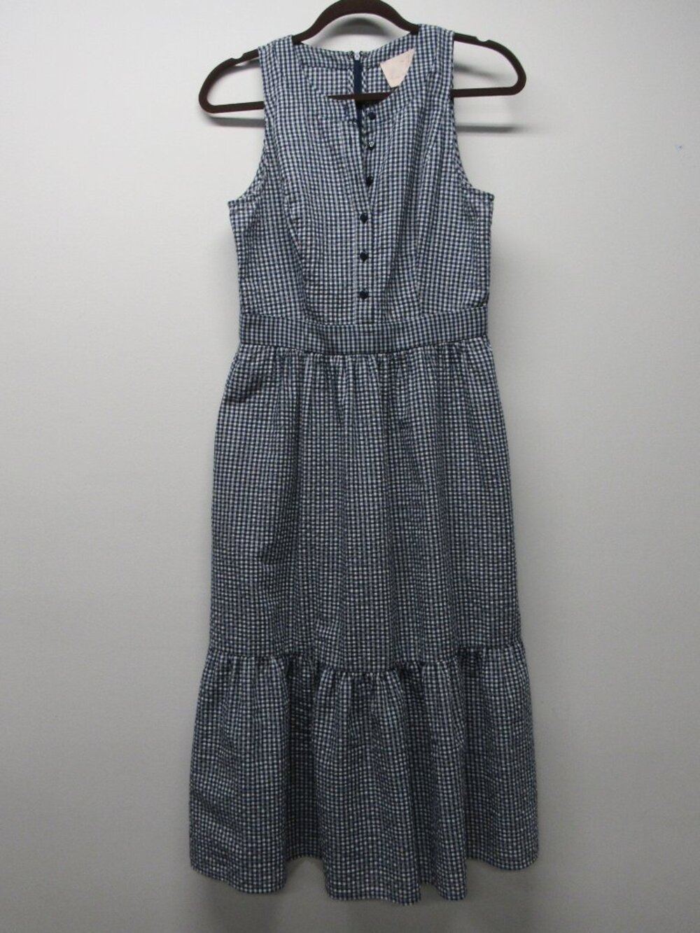 GAL MEETS GLAM Ardith Blue Gingham Seersucker Fit & Flare Midi Dress sz 8 - Picture 2 of 6